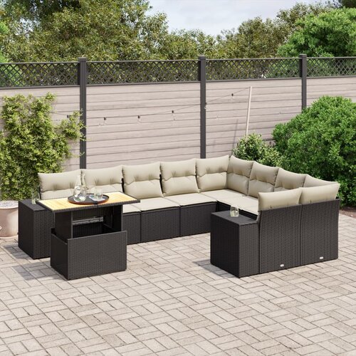 vidaXL 10-dijelni set vrtnih sofa s jastucima crni od poliratana Cijene