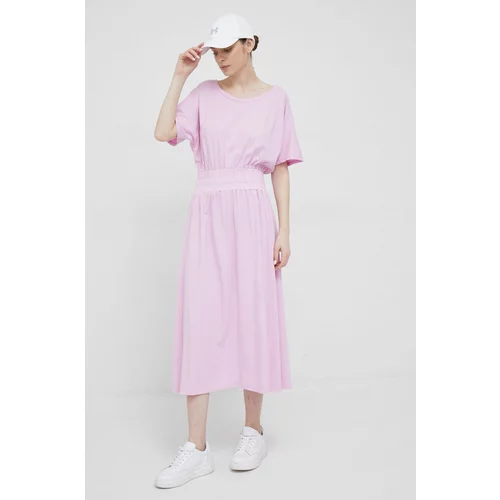 Deha Pamučna haljina boja: ružičasta, maxi, širi se prema dolje