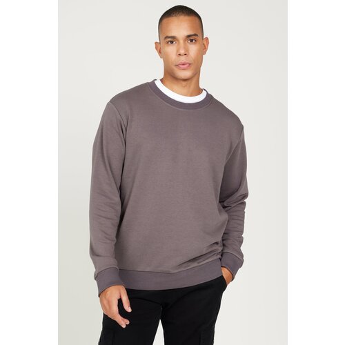 AC&Co / Altınyıldız Classics Men's Dark Gray Standard Fit Regular Fit Crew Neck 3 Thread Cotton Sweatshirt Cene