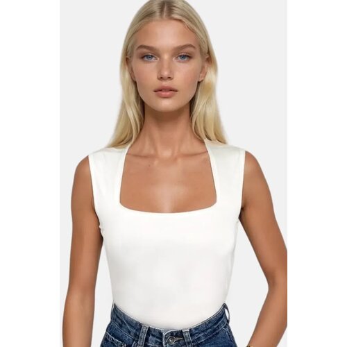 Trend Alacati Stili Ženska bluza bez rukava Alc-X13449, Brod izrez, Bela Cene