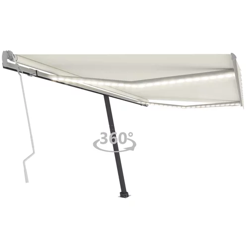 vidaXL Ročno zložljiva tenda z LED lučkami 450x350 cm krem