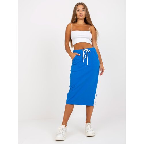Fashion Hunters RUE PARIS dark blue sweatshirt midi skirt with stripes Cene