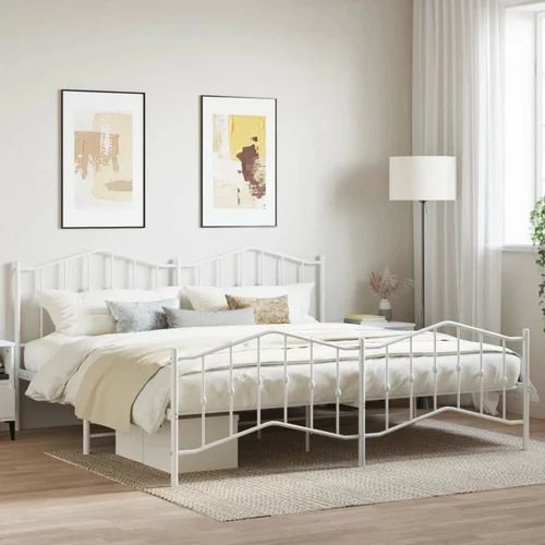 Metalni okvir kreveta uzglavlje i podnožje bijeli 200 x 200 cm
