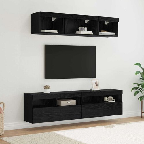 TV stenske enote z LED 5 pcs Črna Orehovina 80 x 30 x 40 cm, (5000132299) Cene