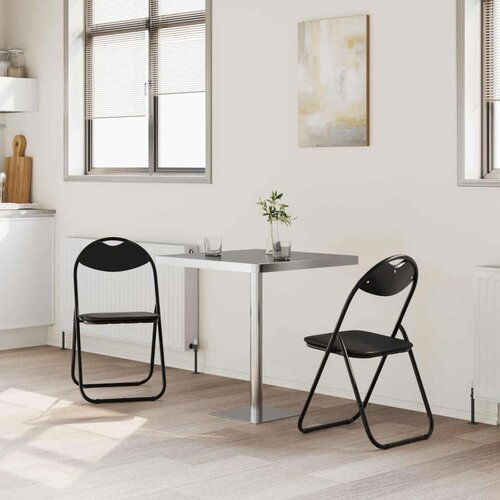  Sklopiva stolica 2 pcs Crna 48 x 43 5 x 81 cm Lažna koža - Crna 2 Slike