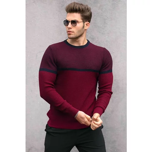 Madmext Claret Red Color Block Men's Sweater 4734