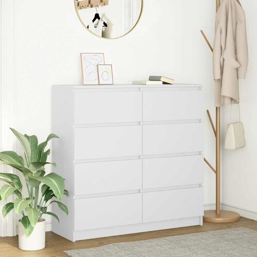 VidaXL Komoda bela 100x35x99 cm inženirski les Slike