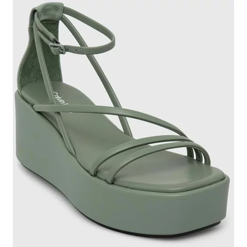 Calvin Klein Usnjeni sandali WEDGE SANDAL 30 LTH ženski, zelena barva, HW0HW01949
