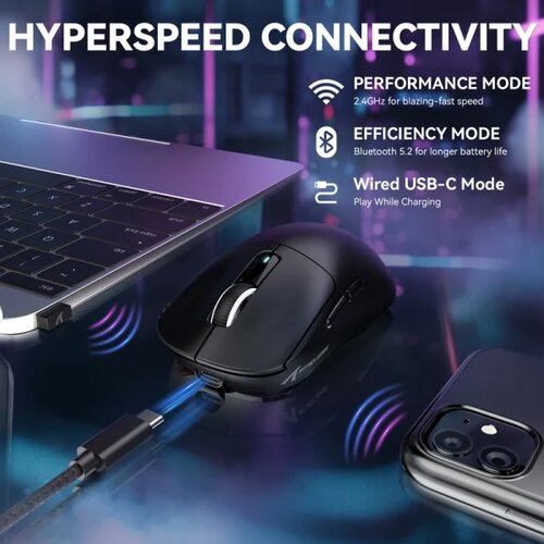 Attack Shark bežični gaming mi&amp;scaron; X3Max PAW3950/42000 DPI/TriMode/200h battery/ergonomic/black Slike