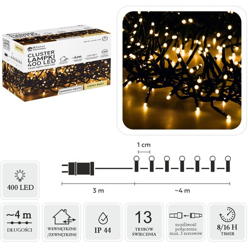  LED CLUSTER lanac lampica, 400 LED dioda, 4 m, topla bijela &ndash; za unutarnju i vanjsku upotrebu Cijene