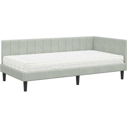 VidaXL Kotna postelja z vzmetnico Svetlo siva 90 x 190 cm Žamet, (5000069827) Slike