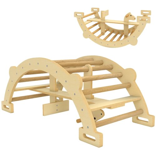 Montessori drveni luk za penjanje 2u1 110x52x45 cm prirodno drvo Cijene