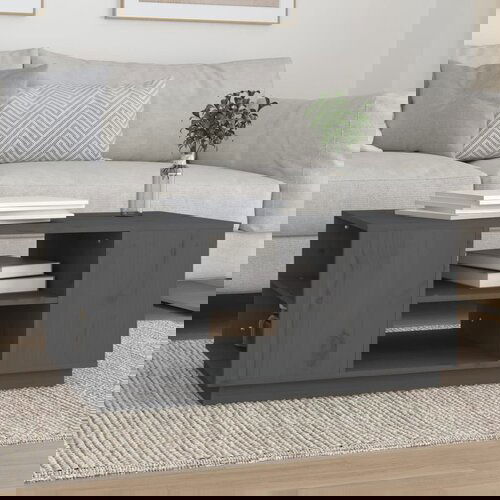 VidaXL Stolić za kavu sivi 90 x 49 x 40,5 cm od masivne borovine Slike