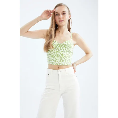 Defacto Strappy Floral Crop Blouse