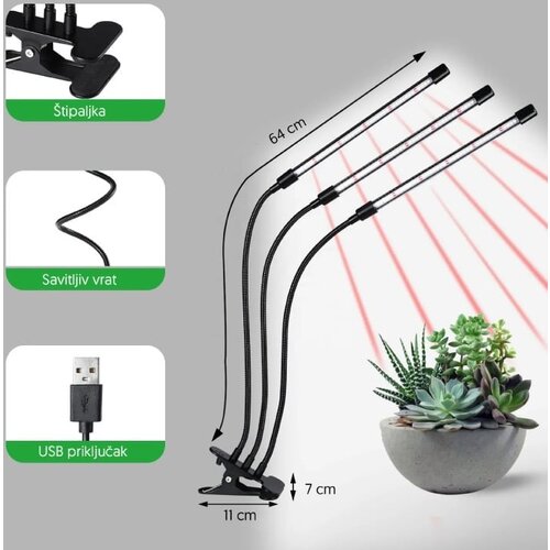  Trostruka lampa za biljke 12W Cene
