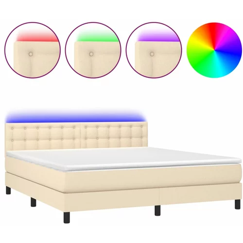 vidaXL Box spring postelja z vzmetnico LED krem 160x200 cm blago, (20899507)