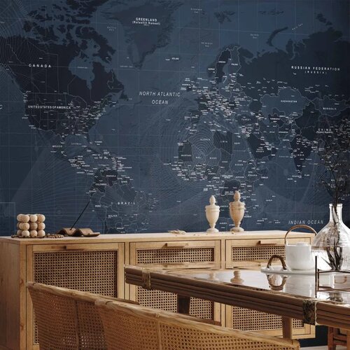  Foto tapeta - World map in blue - continents with inscriptions in English 100x70 Vodootporna Slike