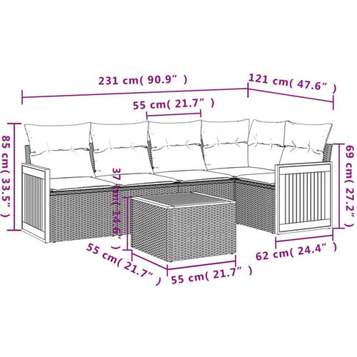 VidaXL 6-dijelni set vrtnih sofa s jastucima bež od poliratana Slike