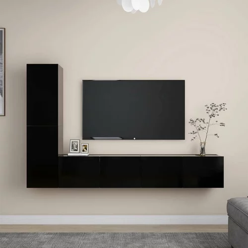  Komplet TV omaric 4-delni črna iverna plošča, (20730691)