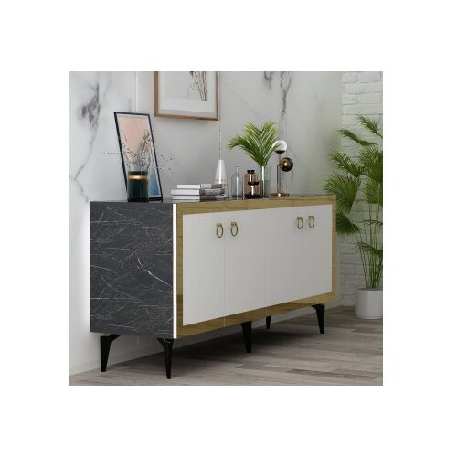 Hanah home komoda poli black marble white gold Cene