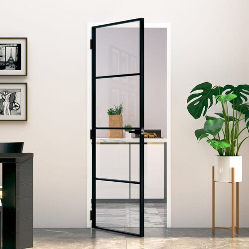 vidaXL Notranja vrata črna 76x201,5 cm kaljeno steklo & aluminij tanka Cene