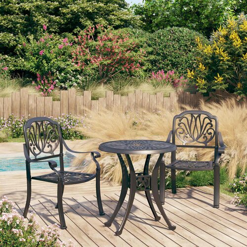  3-dijelni bistro set od lijevanog aluminija crni Cijene
