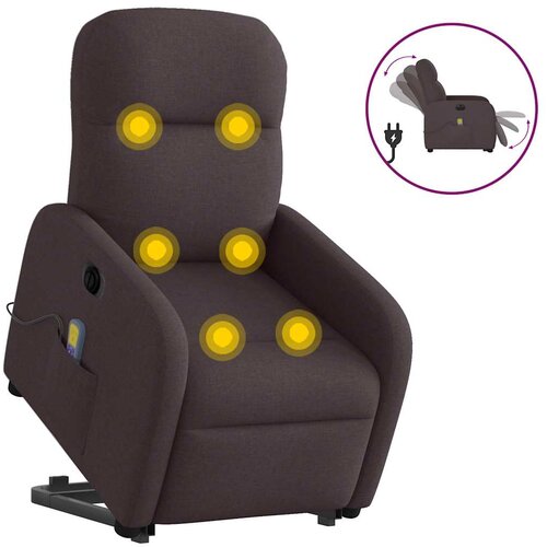 VidaXL Električni masažni naslonjač na podizanje od tkanine tamnosmeđi Slike