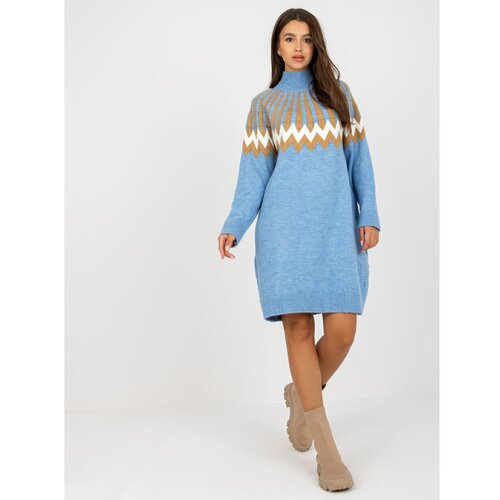 Fashion Hunters Blue knitted dress with long sleeves RUE PARIS Slike