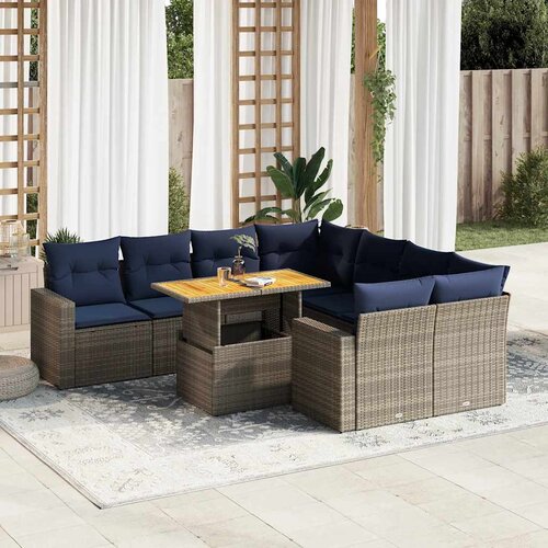 vidaXL 9-dijelni set vrtnih sofa od poliratana s jastucima sivi Cijene