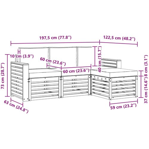  Set vanjskih sofa 4 kom. Prirodna i krem Bijela 197,5 x 122,5 x 73 cm Slike