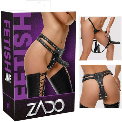 Zado vanjska strana od prave kože + 2 unutarnja dilda (crna) - L/XL Slike