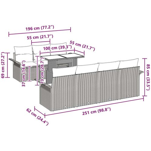  8-dijelni Vrtni Sofa Set s Jastučićima Smeđa Poli Ratan Slike