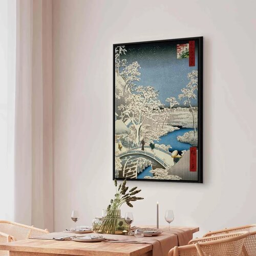  Slika - Utagawa Hiroshige &amp;ndash; Drum bridge and Setting Sun Hill at Meguro 60x90 U crnom drvenom okviru Slike