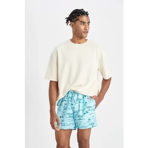 Defacto Patterned Mesh Lined Short Length Swim Shorts