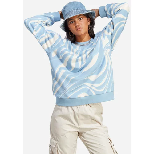 Adidas Sweater majica 'Abstract Allover Animal Print' bež / svijetloplava