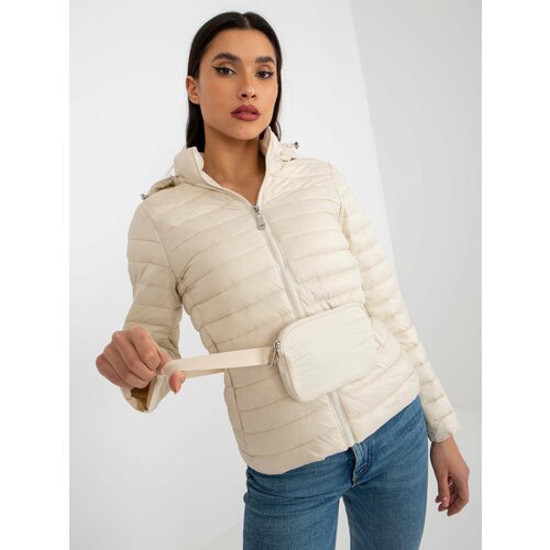Fashion Hunters Light beige transitional quilted jacket with hood and bag Slike