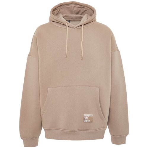 Trendyol Men&amp;#039;s Mink Men&amp;#039;s Oversized/Wide-Cut Hoodie with Labels and Fleece Internal Basic Sweatshirt. Slike