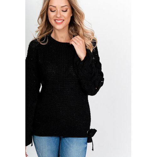 Kesi Women's knitted sweater with bows - black, Slike