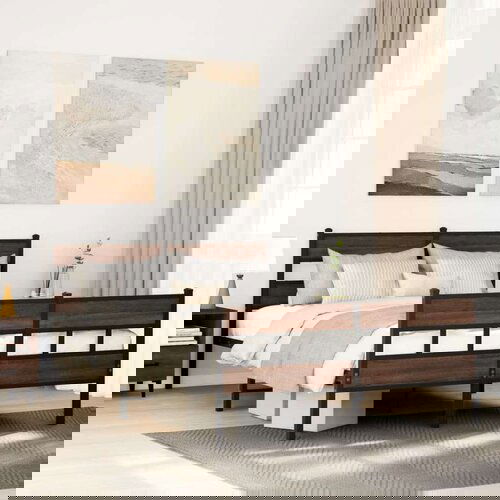 Metalni Kovinski posteljni okvir brez vzmetnice rjavi hrast 150x200 cm, (21610894) Cene