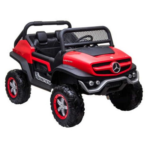 Džip Mercedes Unimog Licencirani Dvosed na akumulator sa kožnim sedi&scaron;tima i mekim gumama - crveni, model 291 Cene