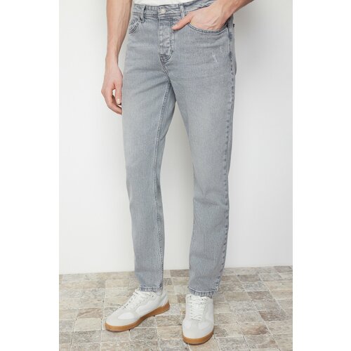 Trendyol Men's Gray Slim Fit Destroyed Jeans Denim Trousers Slike