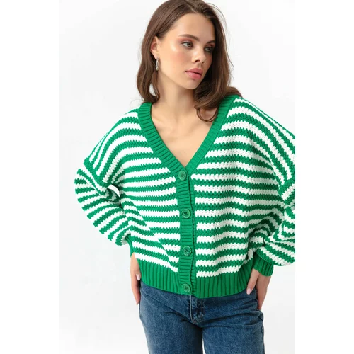 Lafaba Women's Green Oversize Striped Knitwear Cardigan