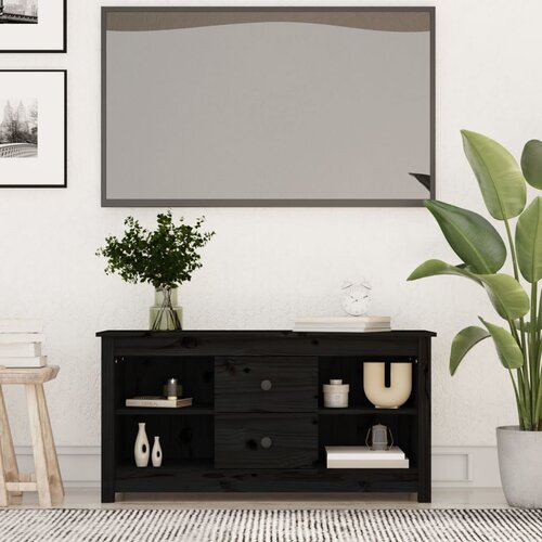 VidaXL TV ormarić crni 103 x 36,5 x 52 cm od masivne borovine Slike