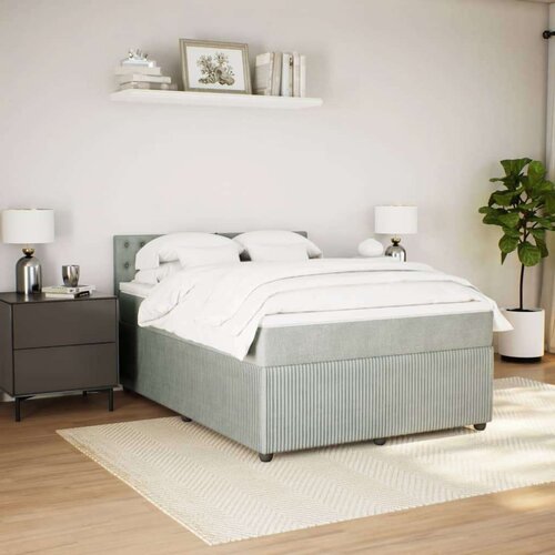 VidaXL Krevet s oprugama i madracem svjetlosivi 140x190 cm bar&amp;scaron;unasti Slike