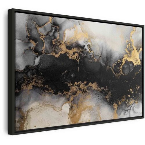  Slika - Golden explosions – abstract pattern inspired by marble 60x40 U crnom drvenom okviru Cene