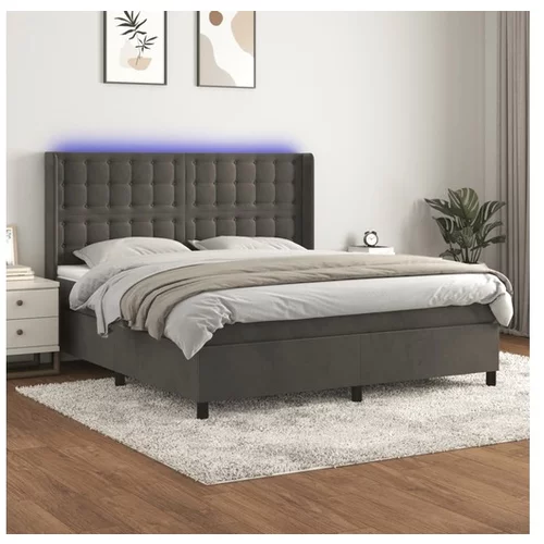  Box spring postelja z vzmetnico LED temno siva 160x200 cm žamet
