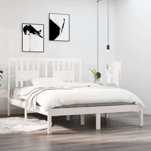  Okvir za krevet od masivne borovine bijeli 140 x 190 cm Slike