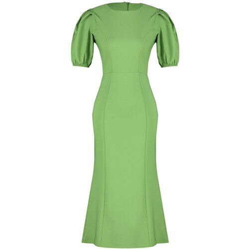 Trendyol Green Body Wrap Midi Woven Balloon Sleeve Dress Cene
