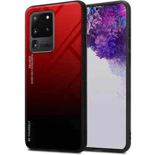 Cadorabo Ohišje, združljiv s Samsungom v rdeči barvi - črni - dvobarvni zaščitni pokrov iz silikona TPU in hrbta iz kaljenega stekla, (20571657)