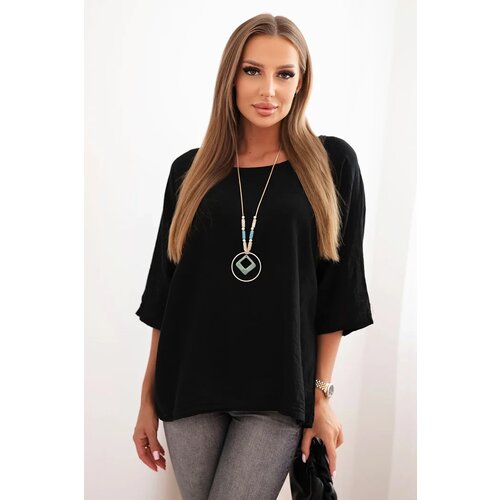 Kesi Włoski Women&amp;#039;s linen-cotton short sleeve blouse black Slike